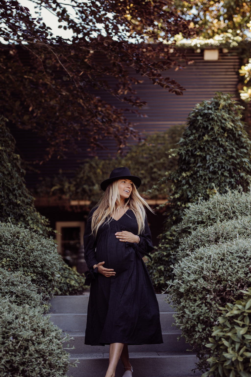 Black maternity dress midi length