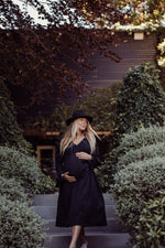 black midi length pregnancy dress