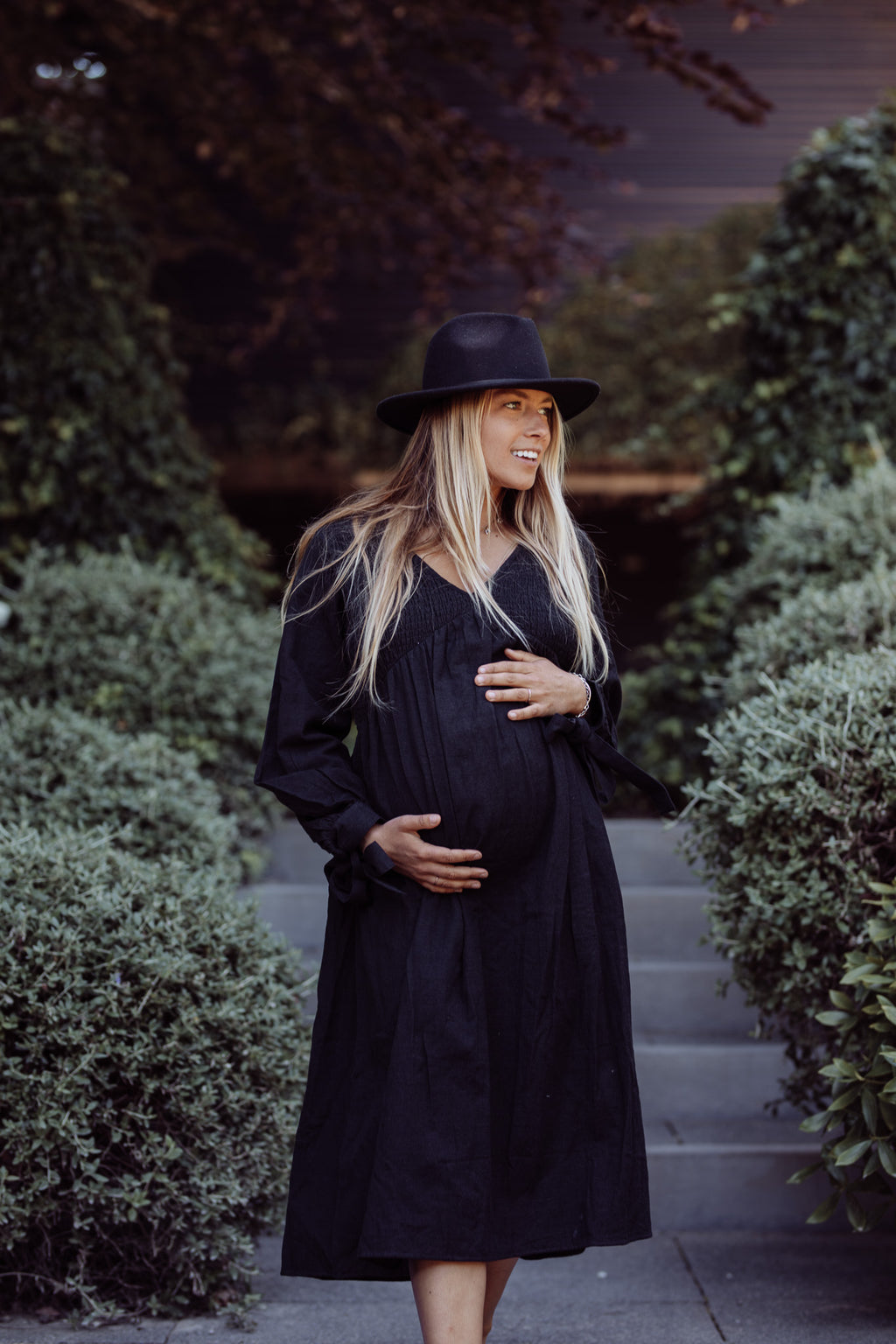 Black maternity dress midi length